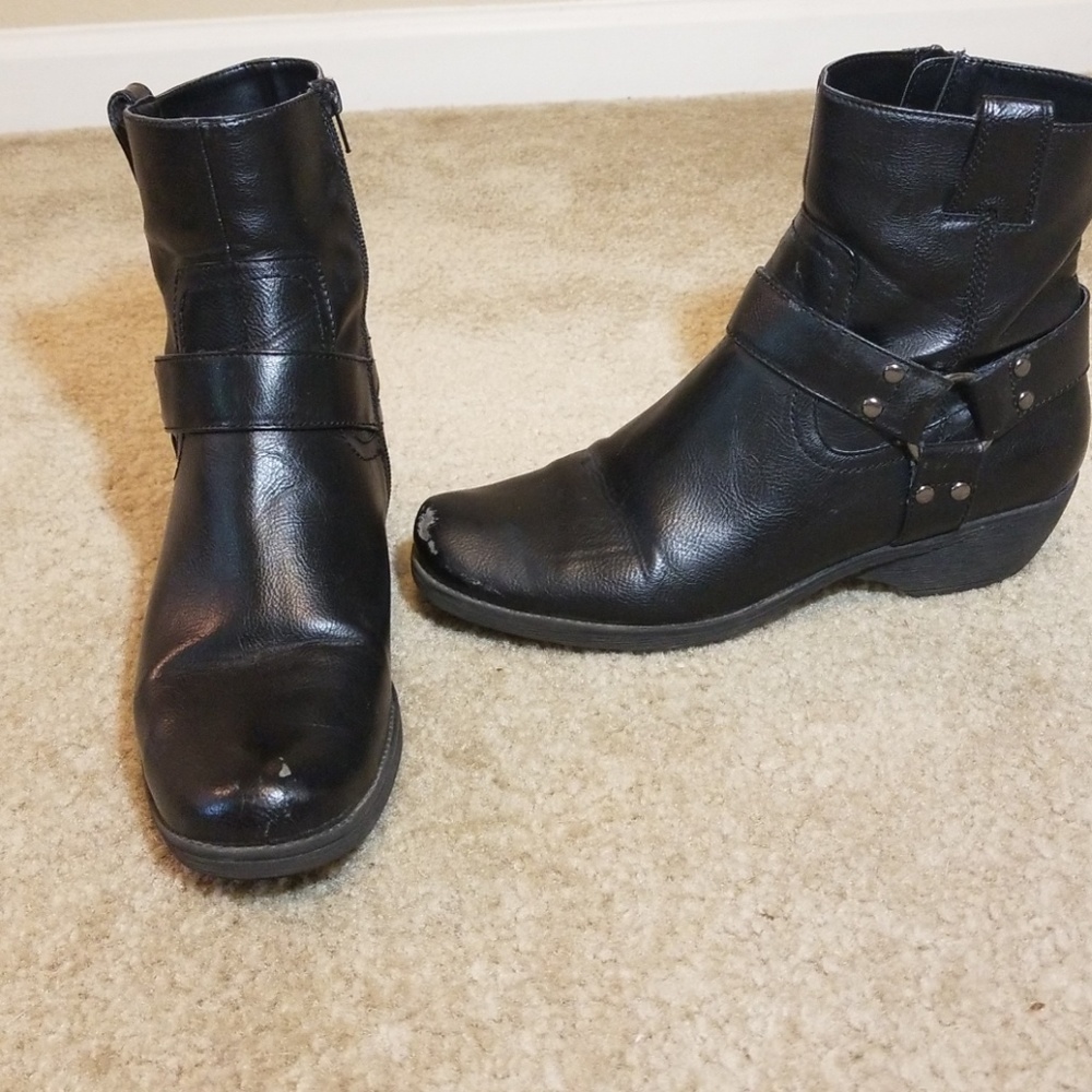 Black leather moto boots